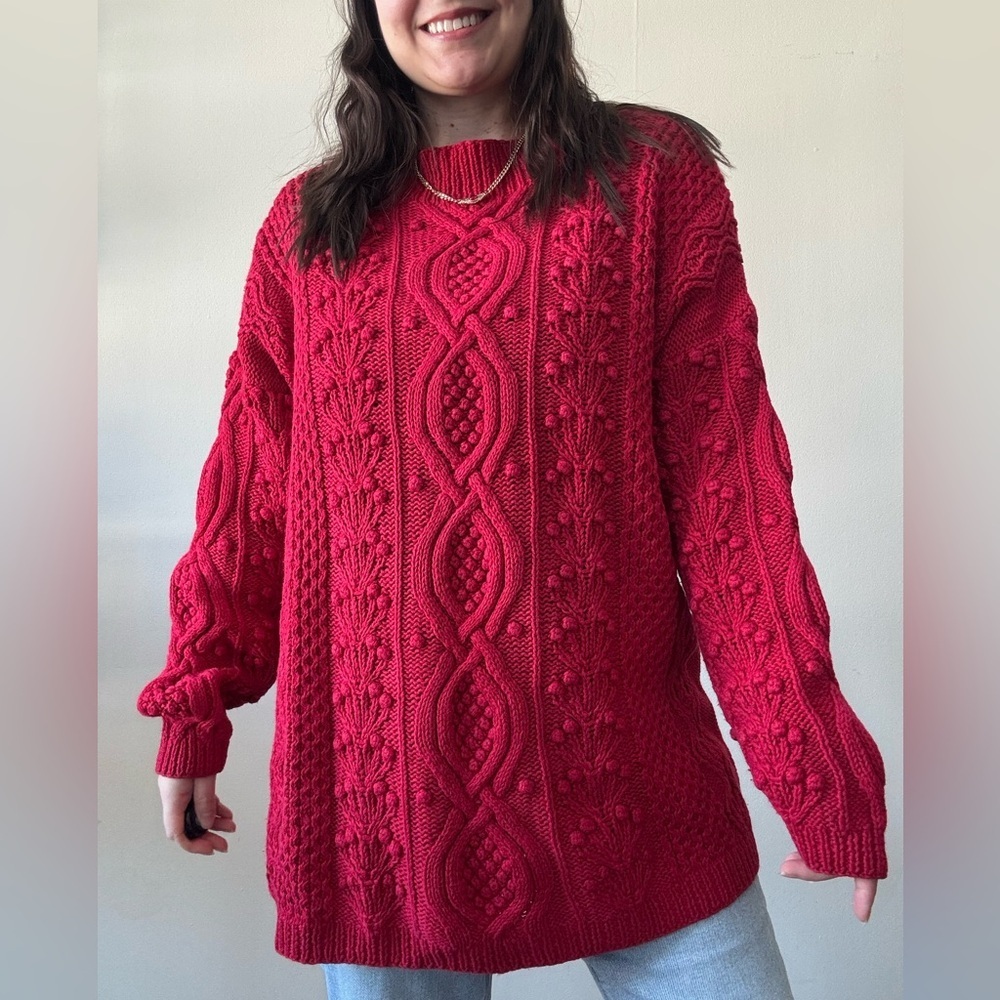 Vintage Express Vibrant Red Cable Knit Sweater